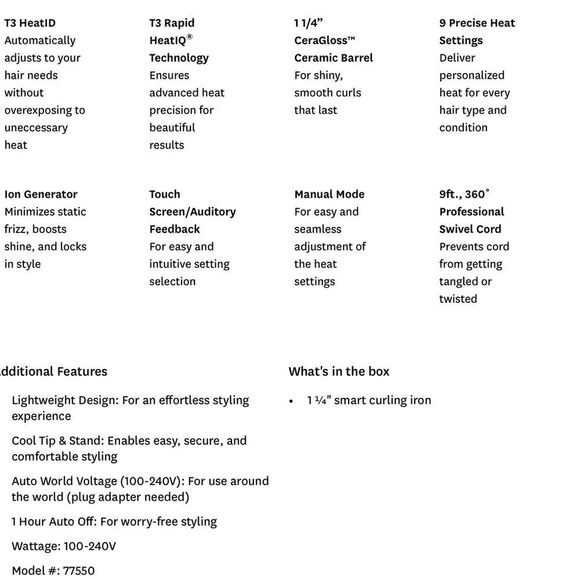 T3 Curl ID 1 1/4 Smart Curling Iron w/ T3 Rapid Heat IQ + Heat IQ - Picture 10 of 12